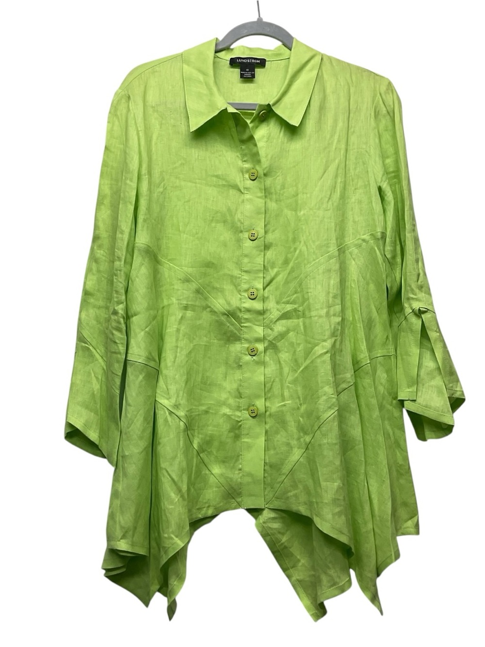Lundstrom Asymmetrical Linen Tunic Size 10 Green Lime Lagenlook Resort wear